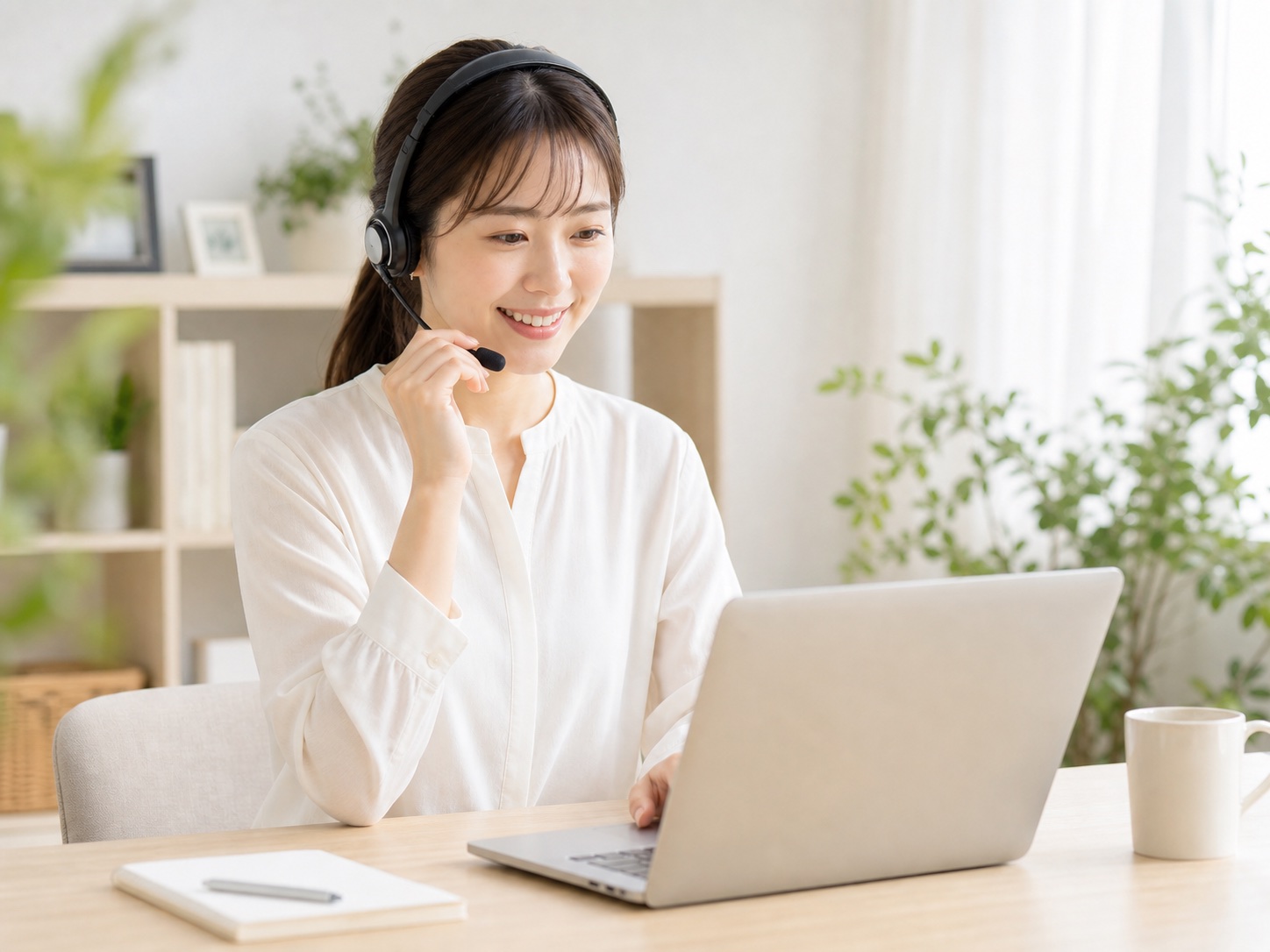 ヘッドセットをつけて相談対応するスタッフ